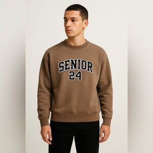 Jostens Mocha Brown Minimalist Sweatshirt with Embroidered Graphic – M